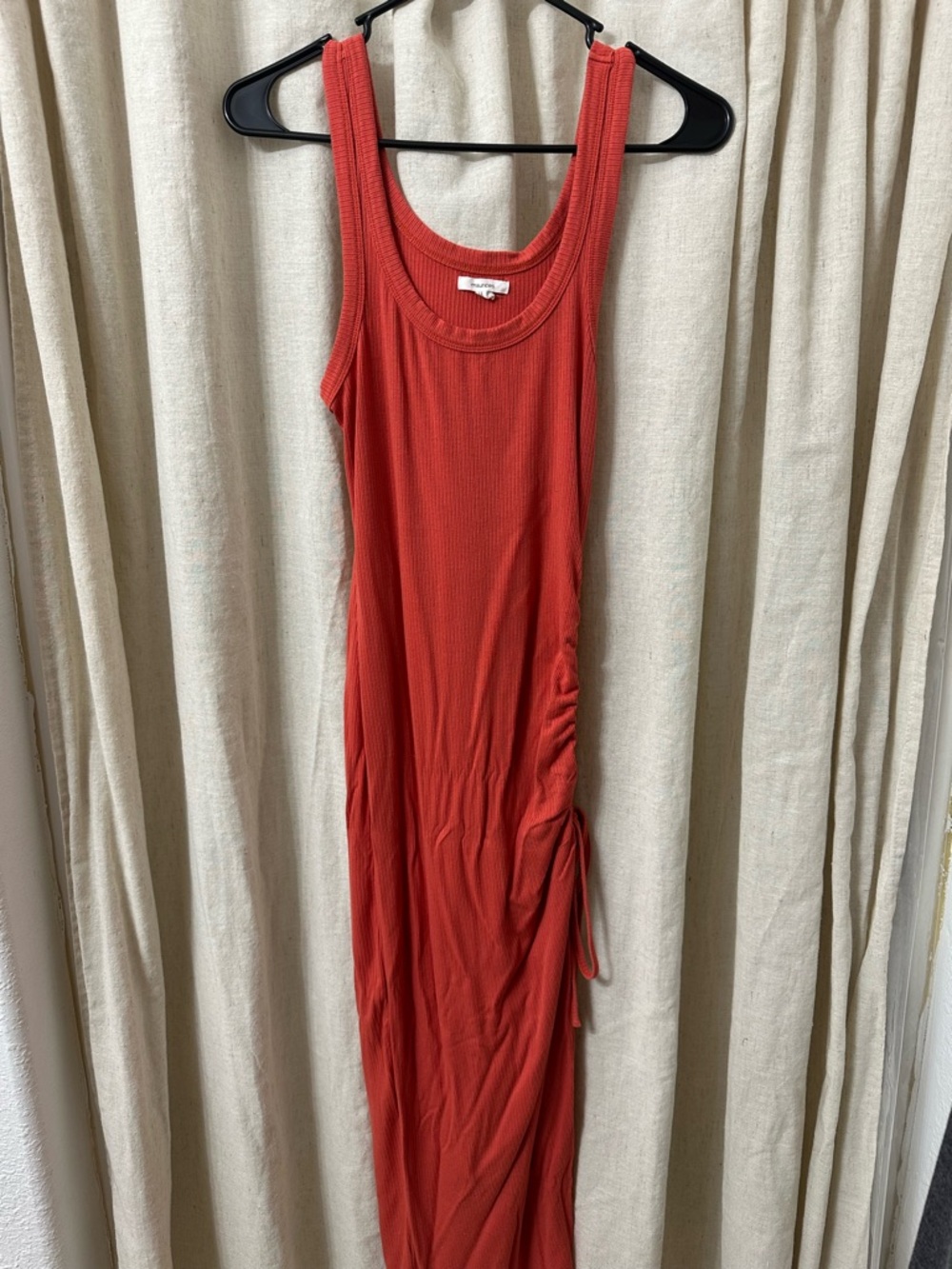 Maurices Red Ribbed Tank Maxi Dress with Side Drawstring